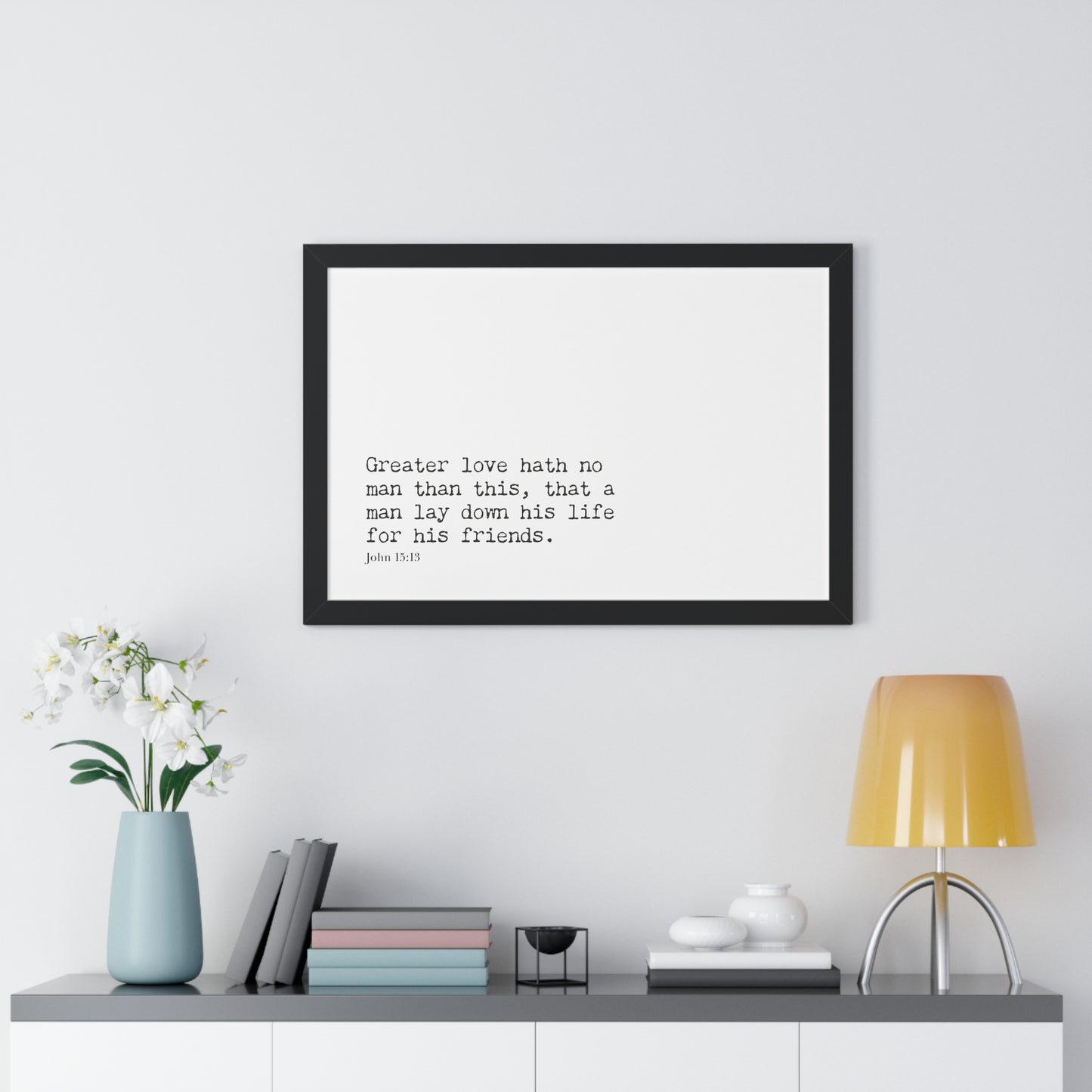 John 15:13 Christian Wall Art | Framed Bible Verse Decor | Christian Scripture Art Print