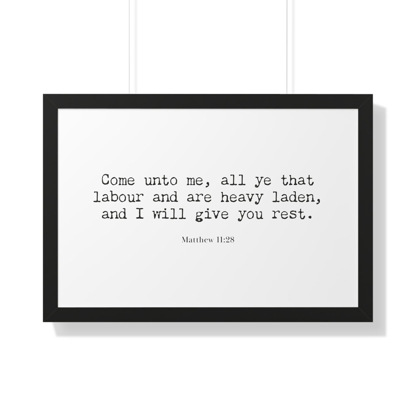 Matthew 11:28 KJV Scripture Art Print | Come Unto Me Christian Wall Decor | Framed Bible Verse Artwork | Religious Home Decor