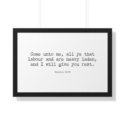 Matthew 11:28 KJV Scripture Art Print | Come Unto Me Christian Wall Decor | Framed Bible Verse Artwork | Religious Home Decor