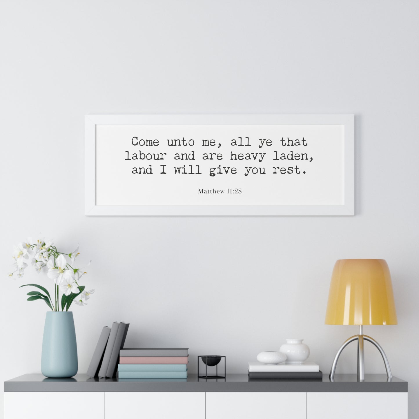 Matthew 11:28 KJV Scripture Art Print | Come Unto Me Christian Wall Decor | Framed Bible Verse Artwork | Religious Home Decor