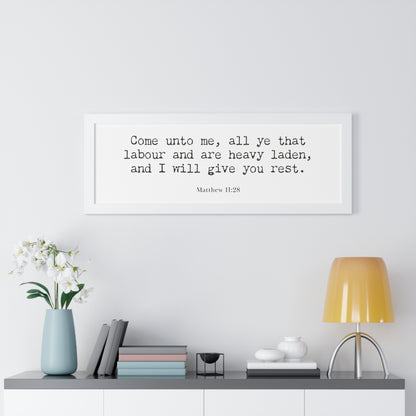 Matthew 11:28 KJV Scripture Art Print | Come Unto Me Christian Wall Decor | Framed Bible Verse Artwork | Religious Home Decor