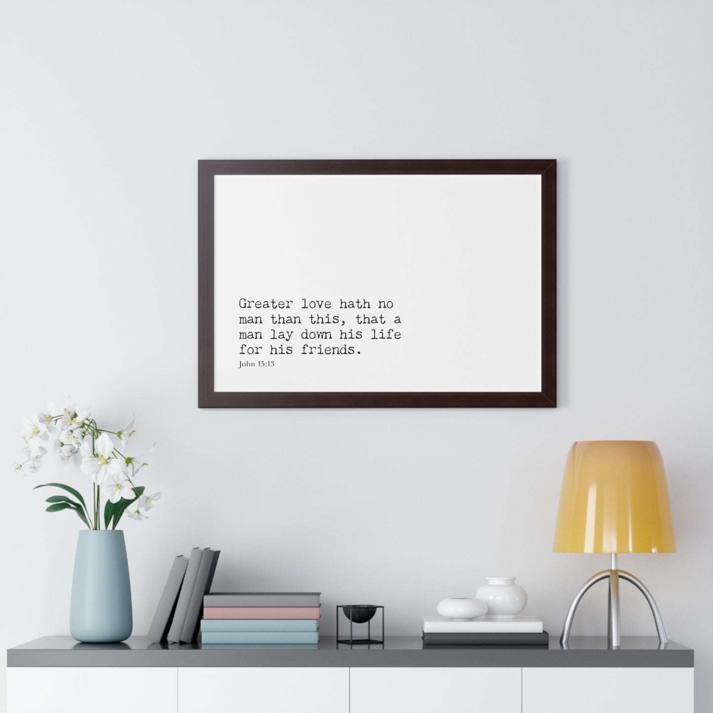 John 15:13 Christian Wall Art | Framed Bible Verse Decor | Christian Scripture Art Print