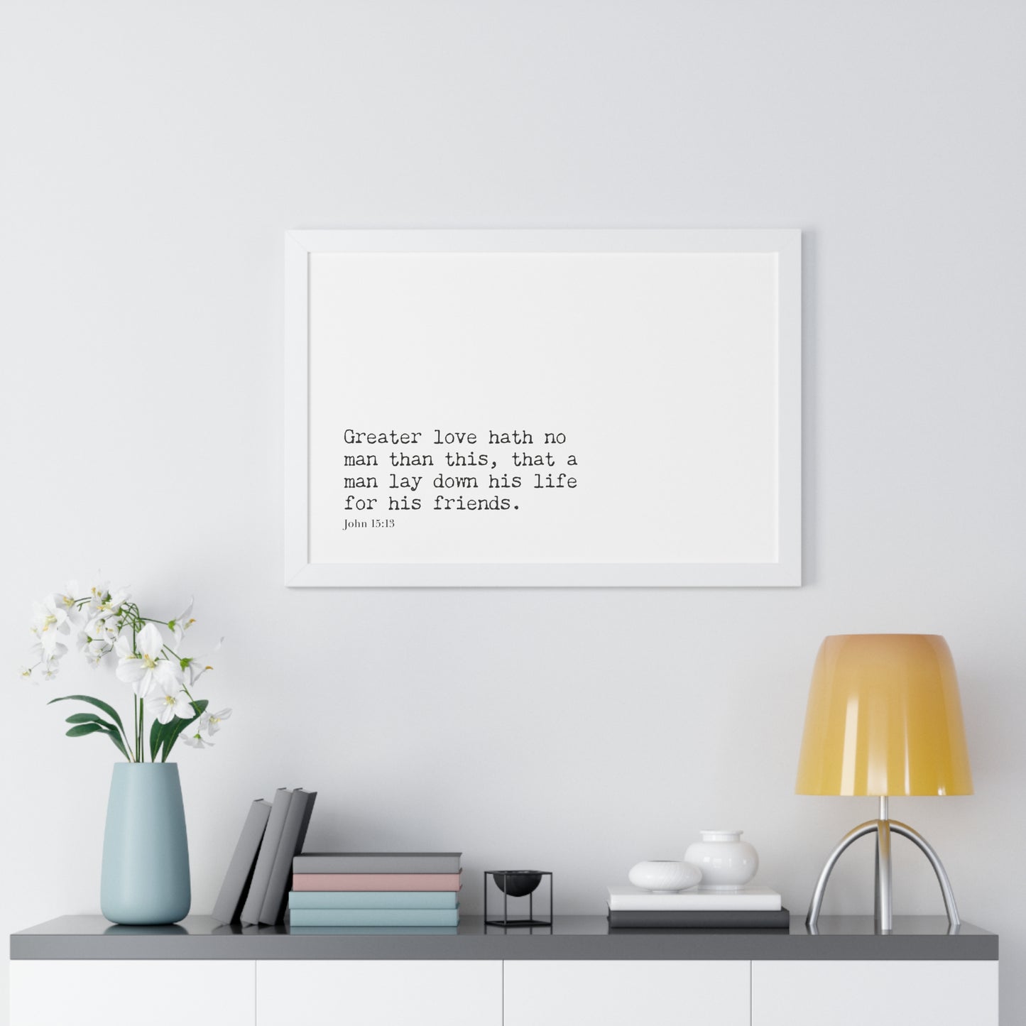 John 15:13 Christian Wall Art | Framed Bible Verse Decor | Christian Scripture Art Print