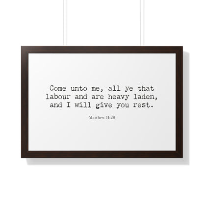 Matthew 11:28 KJV Scripture Art Print | Come Unto Me Christian Wall Decor | Framed Bible Verse Artwork | Religious Home Decor